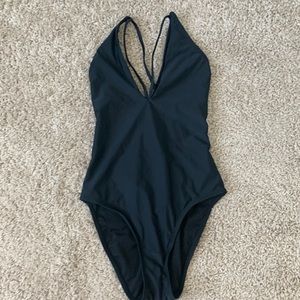 Xhilaration Plunging Neckline Strappy Tie Back One Piece Swimsuit size S